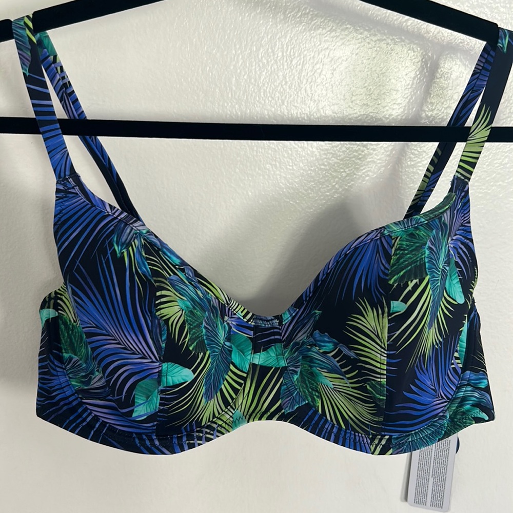 NWT Fantasie Blue Green Tropical Print Bikini Top 40D